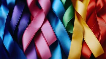 A close up of a rainbow colored ribbon photo