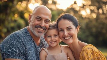 A man and woman with their daughter in a park photo