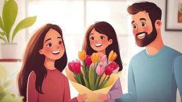 Happy family with flowers photo