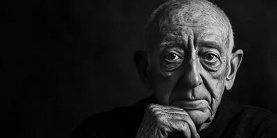 An old man with a black and white photo