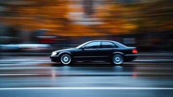 A car driving on the street in motion photo