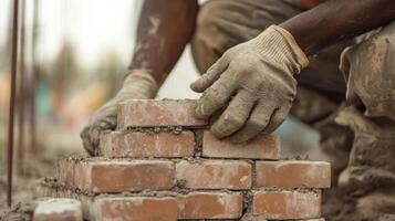 A man is building bricks with his hands photo