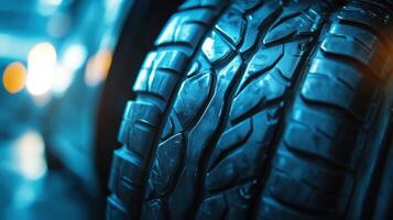 Close up of a car tire with a blurred background photo