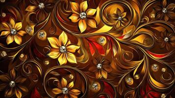 A beautiful floral design with gold and red flowers photo