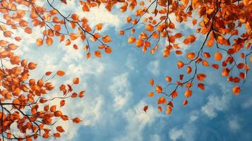 Autumn leaves against the blue sky photo