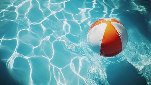 A beach ball floating in a pool of water photo