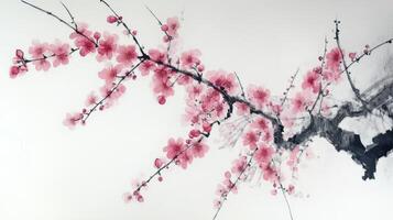 A painting of a cherry blossom on a wall photo
