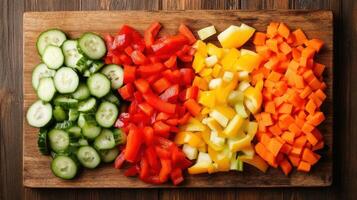 Chopped vegetables on a cutting board photo
