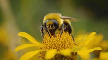 A bee is sitting on a yellow flower photo