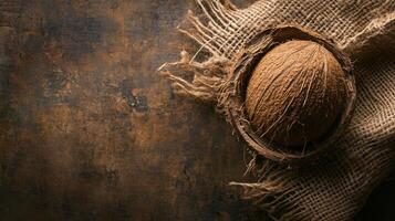 Coconut on a burlock cloth background photo
