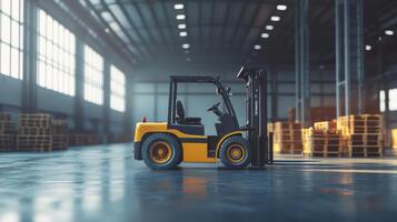 A forklift truck in a warehouse with boxes photo