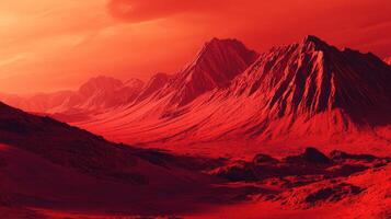 A red landscape with mountains and red sky photo