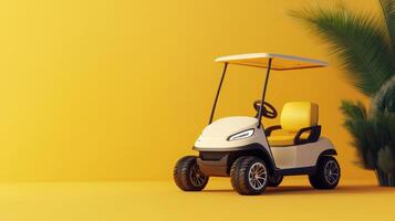 A golf cart on a yellow background with palm trees photo