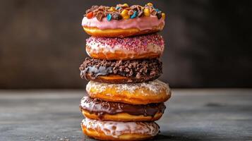 A stack of donuts with different flavors photo