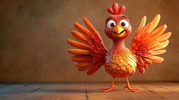 A cartoon chicken with big eyes and a big beak photo