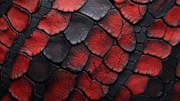 A close up of a red and black snake skin photo