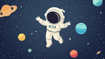 An astronaut floating in space surrounded by planets photo