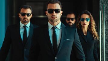 A group of people in suits and sunglasses photo