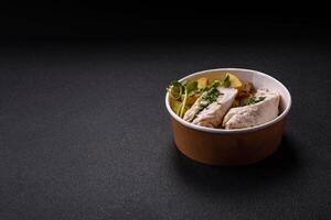 Chicken roulade with spinach, cheese, spices, salt and herbs photo