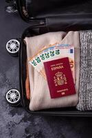 International passport of a citizen of Spain on a suitcase photo