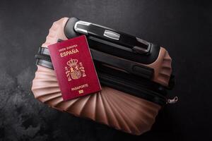 International passport of a citizen of Spain on a suitcase photo