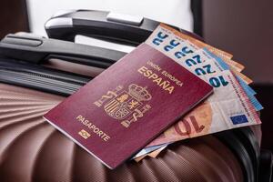 International passport of a citizen of Spain on a suitcase photo