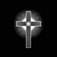 A cross with rays coming out of it on a black background vector