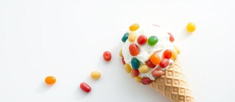 Ice Cream Cone with Colorful Candies photo