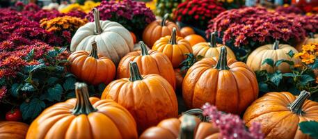 Pumpkins and Flowers photo