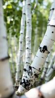 Birch Tree Trunk with Black Spots in Forest photo