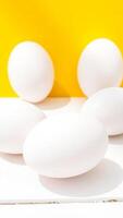 White Eggs On Yellow And White Background photo