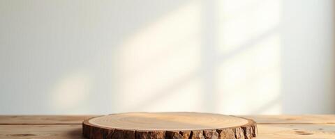Rustic Wooden Display Platform with Light Background photo