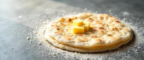 Freshly Baked Naan Bread with Butter photo