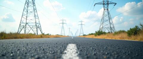Low Angle View of Asphalt Road with Power Lines in the Background photo