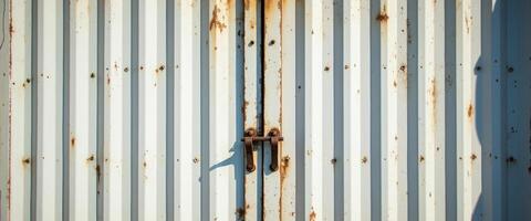 Rusty corrugated metal door with a handle photo