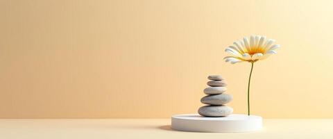 Minimalist Product Display with Stones and Flower photo