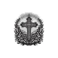 A cross with leaves and flowers in the middle vector