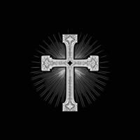 A cross on a black background with rays vector
