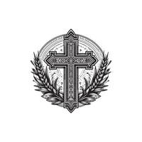 Cross with wheat ears and a circle vector