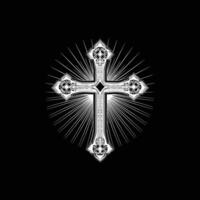 A cross with rays on a black background vector