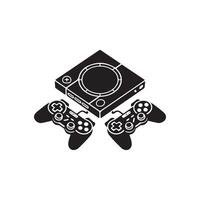 A black and white image of a game controller and a game console vector