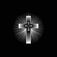 A cross on a black background with rays vector