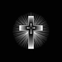 A cross on a black background with rays vector