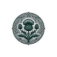 Thistle in celtic style with a green background vector