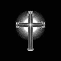 A cross with rays coming out of it on a black background vector