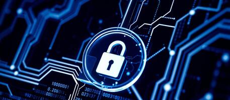 Cyber Security and Data Protection Concept with Lock Icon on Circuit Board Background photo