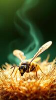 Macro photography of a bee on a flower photo