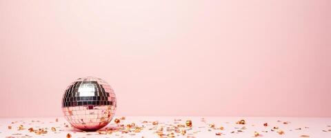 Disco Ball with Confetti on Pink Background photo