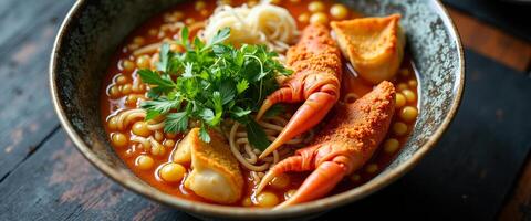 Spicy Crab Claws with Noodles and Dumplings photo