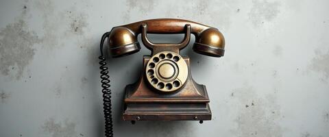 Vintage rotary phone with a coiled cord on a textured background photo